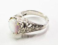 Round White Lab Created Opal and Filigree Ring