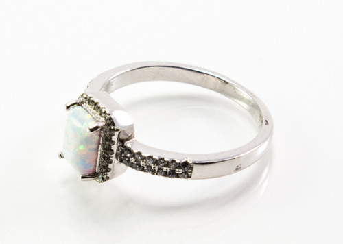 Emerald-Cut White Lab Created Opal Ring