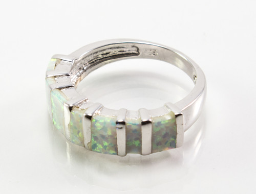 Rectangular-Set White Lab Created Opal Ring