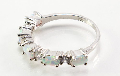 Pronged Oval-Shaped and CZ White Lab Created Opal Ring
