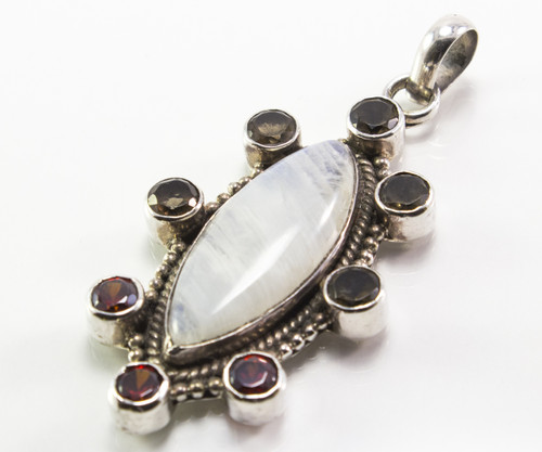 Marquise-Shaped Moonstone with Garnet Pendant