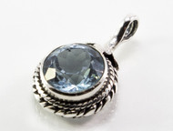 Balinese Round Blue Topaz Rope Pattern Pendant
