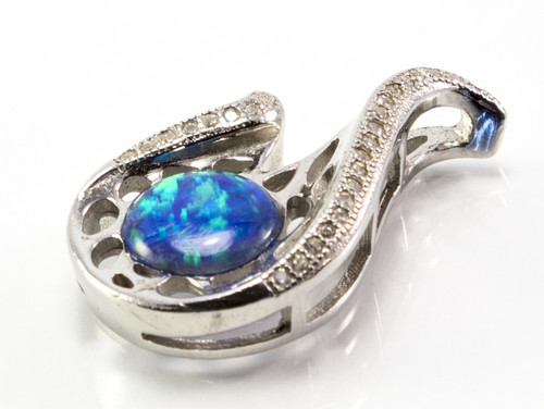 Curved Blue Lab Opal and Micro Pave CZ Pendant