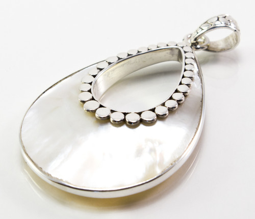 Oval Shaped Mother of Pearl Pendant with Granulated Dots