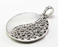 Round Mother of Pearl Pendant w/ Scroll and Dots 