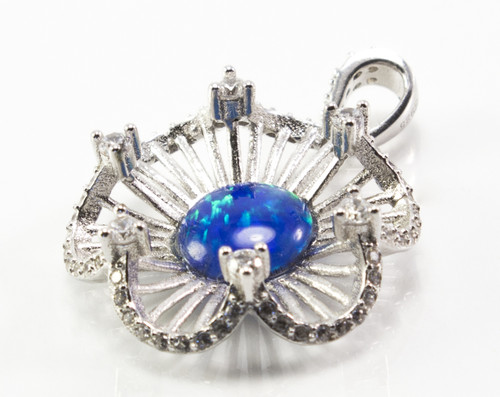 Flower Petal Pendant w/ Lab Opal and Micro Pave CZ