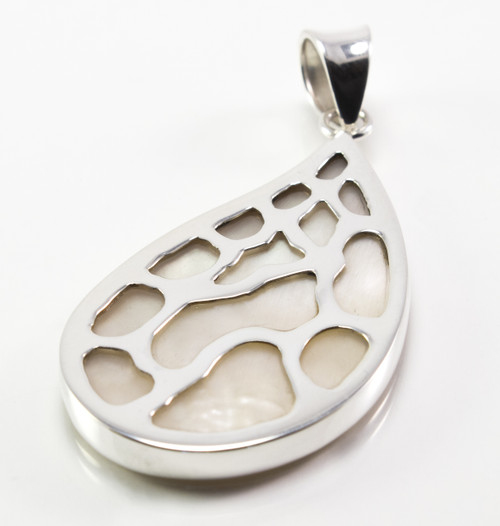 Teardrop-Shaped MOP Pendant w/ Silver Web Design