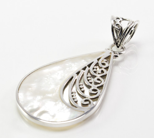 Teardrop-Shaped MOP Pendant w/ Filigree + Dots