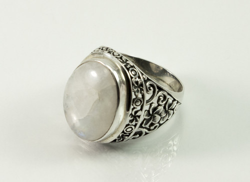 Natural Oval-Shaped Moonstone Balinese Ring