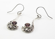 Round-Shaped Garnet and Curvy Balinese Filigree Earrings