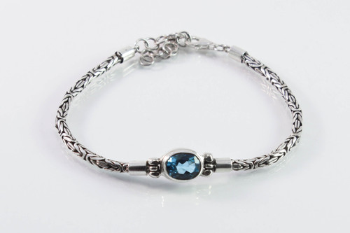 Oval-Shaped Blue Topaz Borobudur Balinese Bracelet