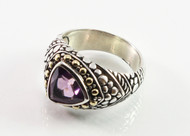 Balinese Trilliant Cut Amethyst Ring  w/ 18KT Gold Dots