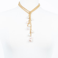 White Pearl Cluster Lariat Necklace