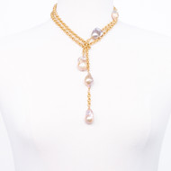 Multi Baroque Pearls Gold Lariat Necklace