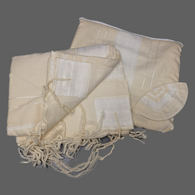 50" Wool Tallit (Ivory, White)