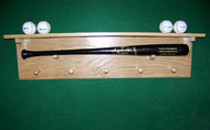 BASEBALL BAT AND BALL DISPLAY, Bat display  with shelf, 4 ball holders and 5 shaker pegs  JJ 405