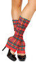 Knit red plaid leg warmers. Pair.