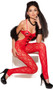 Footless lace peek a boo bodystocking with satin bow detail and open crotch.