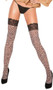 Leopard print thigh high stockings with lace top.