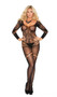 Long sleeve crochet bodystocking with floral design and open crotch.
