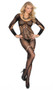 Long sleeve crochet bodystocking with floral design and open crotch.