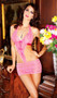 Mesh and rose lace halter cut out chemise with satin ribbon back. Includes matching g-string.