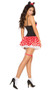 Miss Mouse costume includes mini dress, mouse ear head piece, and leg garter. Three piece set.