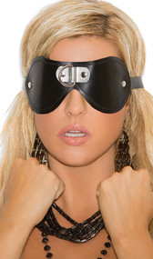 Leather blindfold with D ring detail.  Adjustable buckle strap. Inside is padded and fleece-lined for comfort.