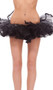 High volume tutu style petticoat with ruffle trim. Petticoat has an elastic waist and five mesh layers with black trim on each. Top layer features a lace ruffle trim and measures 8-1/2" long. The second layer measures 7" and the bottom three layers measure 6" each. Great for adding volume to costumes with dresses or skirts!