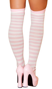 Pink and white horizontal striped stockings.