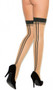 Sheer multiple striped thigh high stockings with double back seam.