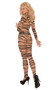 Sheer zebra print long sleeve bodystocking with open crotch.