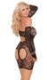 Diamond pattern bandeau dress with back cut outs and matching elbow length fingerless gloves.