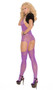 Striped halter neck suspender bodystocking with cut out detail and open crotch.
