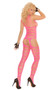 Vertical striped suspender bodystocking with open crotch.