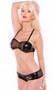 Wet look and mesh bandeau top that loops around the neck and ties around the back. Matching shorts with full mesh back.
