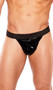 Wet look g-string features slits in front to let just a little bit of skin show through. Elastic waist.