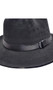 Gangster hat with black trim. Hat is made from a stiff felt-like material with a black hatband detail.