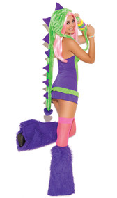 Dino Doll costume includes two-toned halter dress and dinosaur hood. Two piece set.