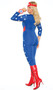 American Hero costume includes star print long sleeve jumpsuit with zipper front, v neckline, and plain back. Wrist band with mini shield decoration and headband with star also included. Three piece set.