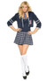 Class Distraction school girl uniform costume includes sleeveless cami top, three quarter sleeve crop jacket, pleated mini skirt and tie. Four piece set.