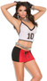 Touchdown Babe set includes mesh cami top and mini skirt with lace up detail. Two piece set.