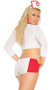 Heart Breaker nurse costume includes mesh cami long sleeve deep V top, booty shorts and head piece. Three piece set.