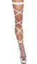 Solid color leg strap with attached garter and rhinestone details. 100 inches long. 2 per package.