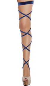 Velvet leg strap with attached garter. 100 inches long. 2 per package.