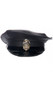 Vinyl police patrol hat features a faux patent leather brim, shiny band and silver button details.