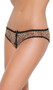 Leopard print mesh crotchless panty with lace trim and satin bow detail.