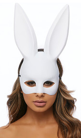 Plastic bunny mask with matte finish and elastic strap.