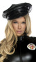 Leather look police or chauffeur vinyl patrol hat with faux patent leather brim. Shiny band and silver button details.