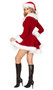 Chic Santa costume includes velvet long sleeve jacket with lace up front and fur trim. Matching shorts also included. Two piece set.